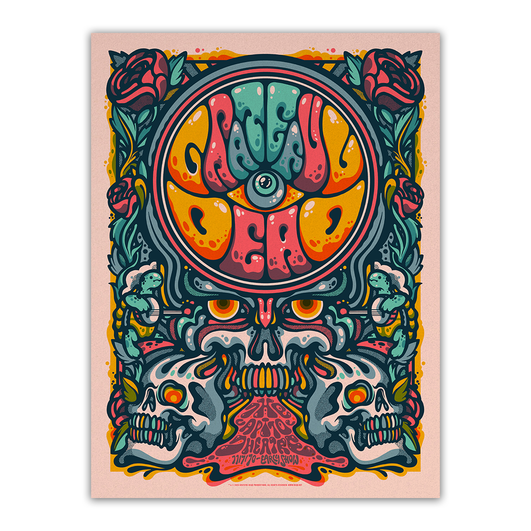 Grateful Dead (11/7/1970) Coral Shimmer Poster by Drew Millward